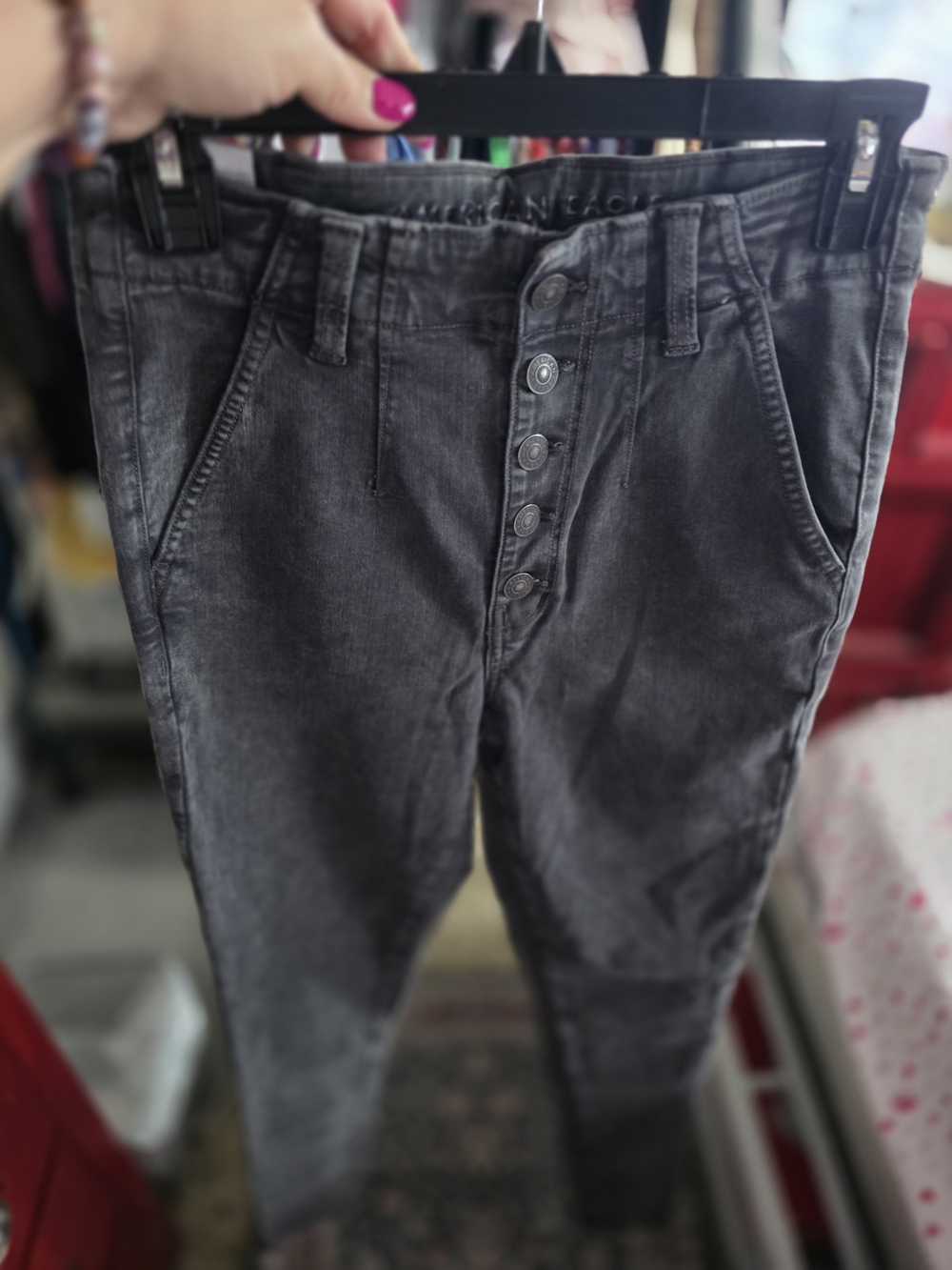 American Eagle Outfitters High-Rise Gray Button-Fly Jeans